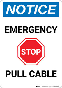 Notice: Emergency Pull Cable with Stop Icon Portrait
